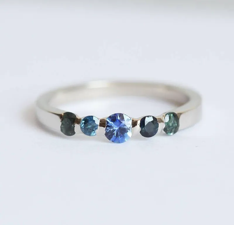 Unique Sapphire Wedding Ring, Ombre Wedding Ring view 4