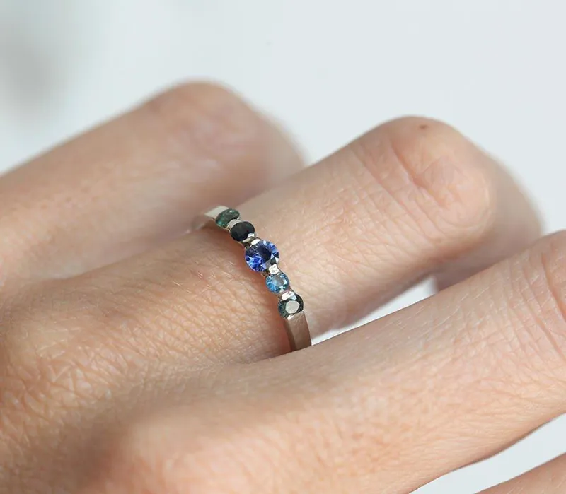 Unique Sapphire Wedding Ring, Ombre Wedding Ring view 5