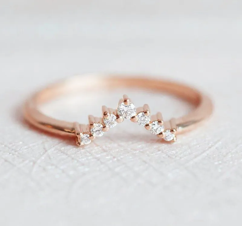 V Diamond Ring, Diamond Wedding Band vy 4
