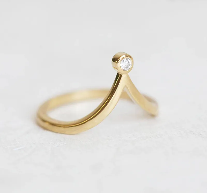 V-Shaped Curved Diamond Nesting Ring round cut engagement ring