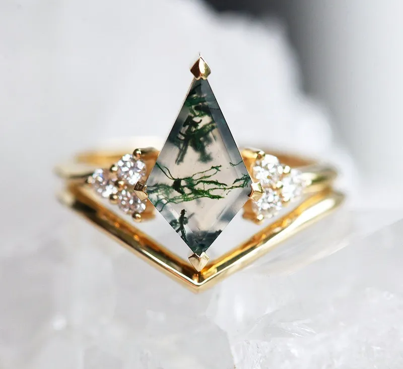 Valentia Kite Moss Agate Ring Set vy 4