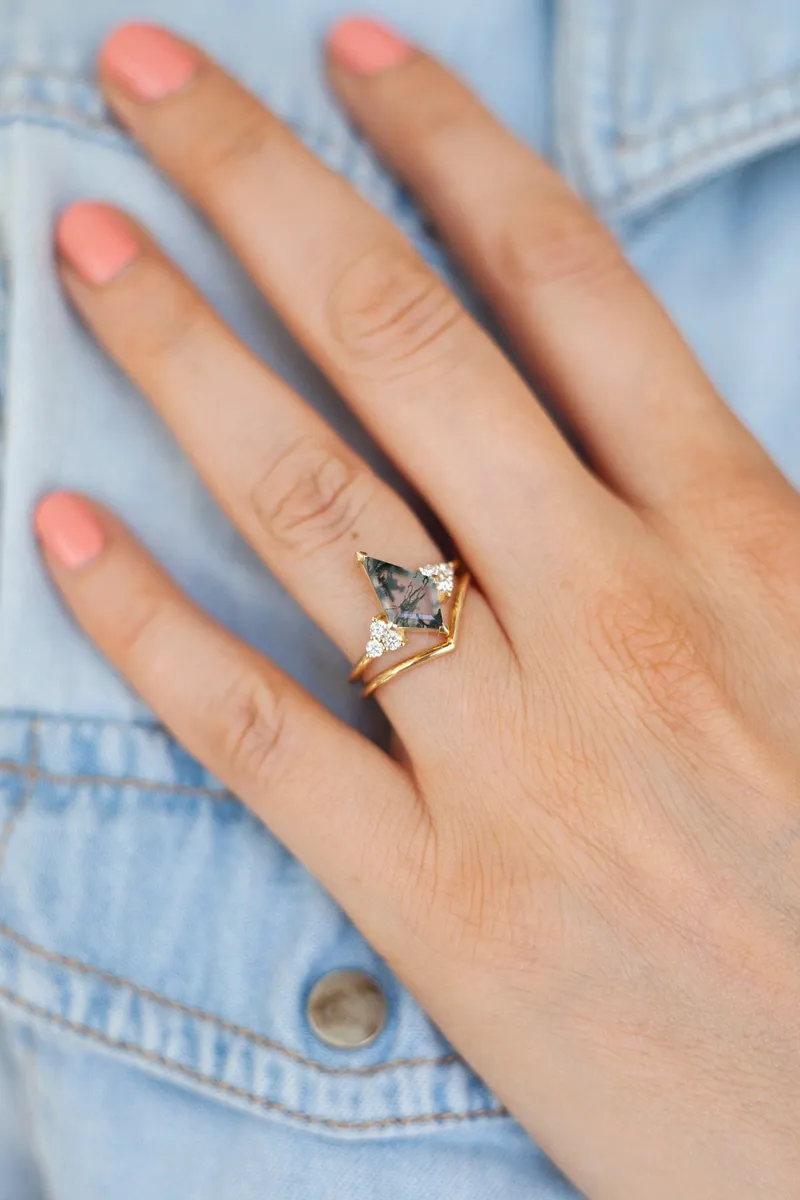Valentia Kite Moss Agate Ring Set vy 7