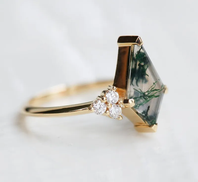 Valentia Kite Moss Agate Ring Set vy 8