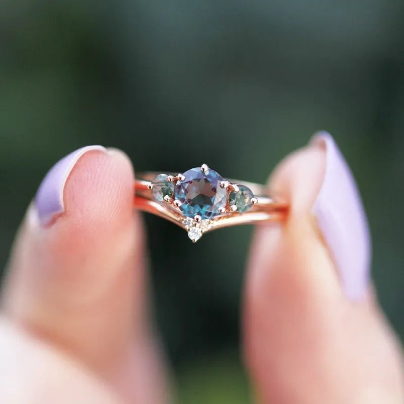 Vania Alexandrite Ring Set round cut engagement ring