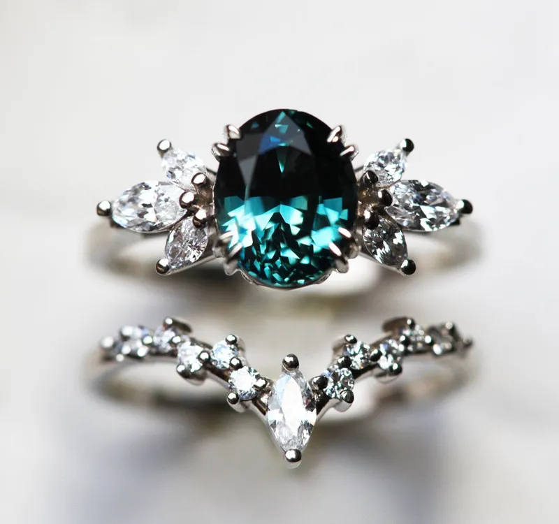 Vera Sapphire Diamond Engagement Ring Set sapphire oval cut engagement ring