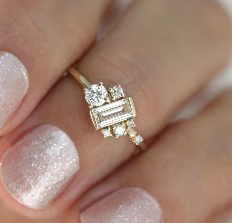VERONICA BAGUETTE DIAMOND CLUSTER RING view 2