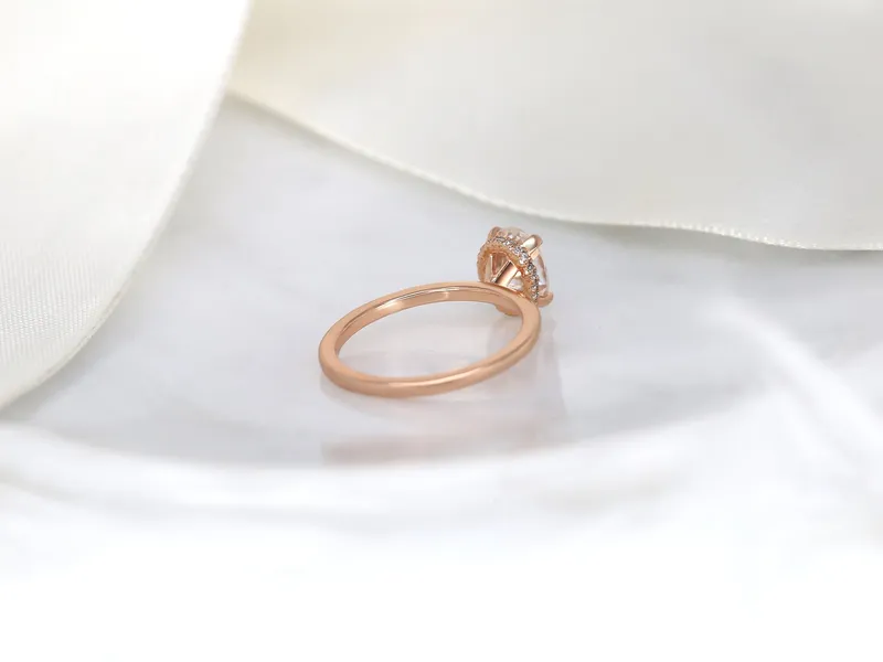 1.50ct Viola 8x6mm 14kt Gold Moissanite Diamond Scarf Oval Halo Ring vy 11
