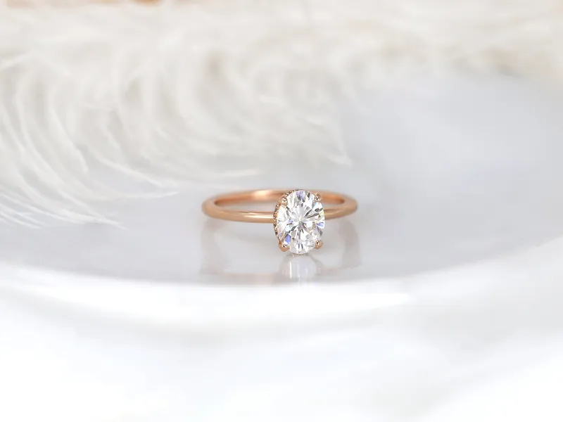 1.50ct Viola 8x6mm 14kt Gold Moissanite Diamond Scarf Oval Halo Ring vy 16
