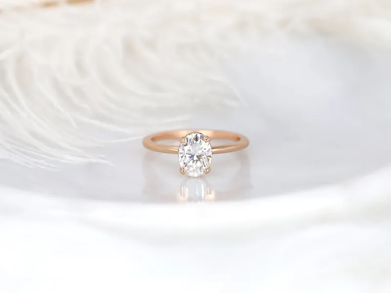 1.50ct Ready To Ship Viola 8x6mm 14kt Rose Gold Moissanite Diamond Oval Hidden Halo Ring vy 3