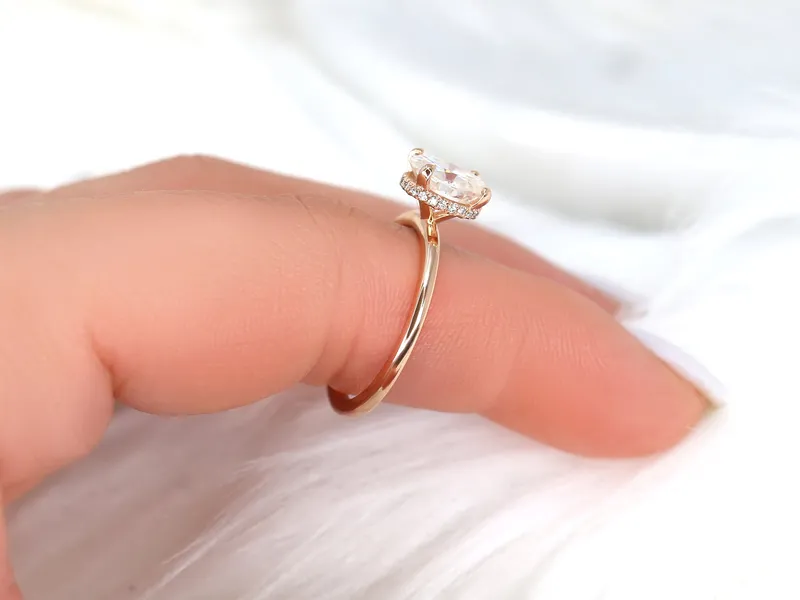1.50ct Ready To Ship Viola 8x6mm 14kt Rose Gold Moissanite Diamond Oval Hidden Halo Ring vy 7