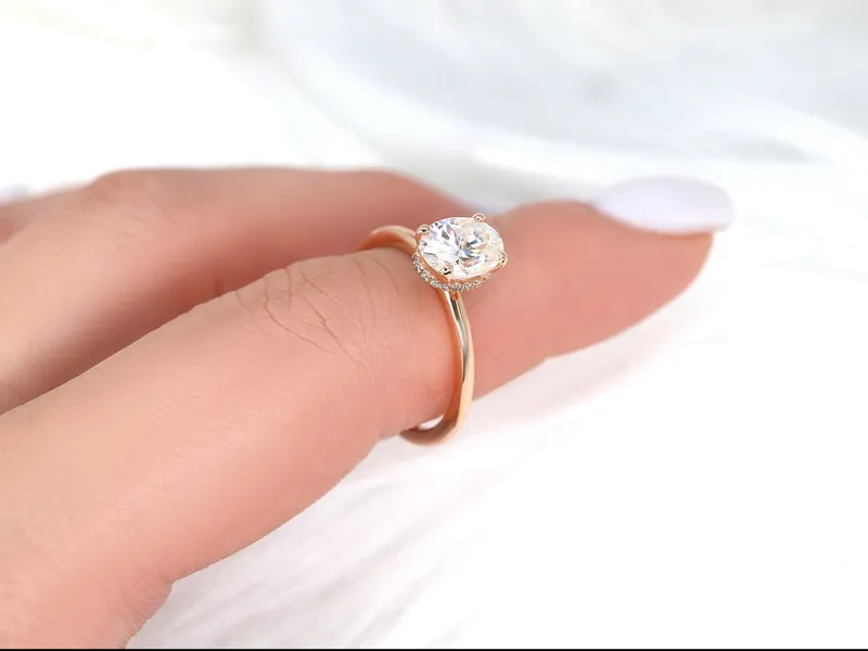 1.50ct Viola 8x6mm 14kt Gold Moissanite Diamond Scarf Oval Halo Ring vy 6