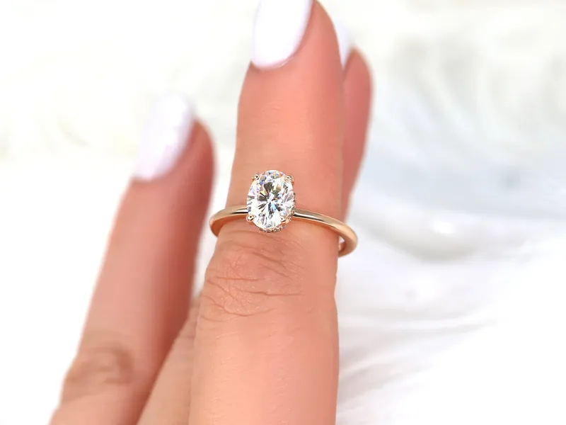 1.50ct Viola 8x6mm 14kt Gold Moissanite Diamond Scarf Oval Halo Ring vy 12