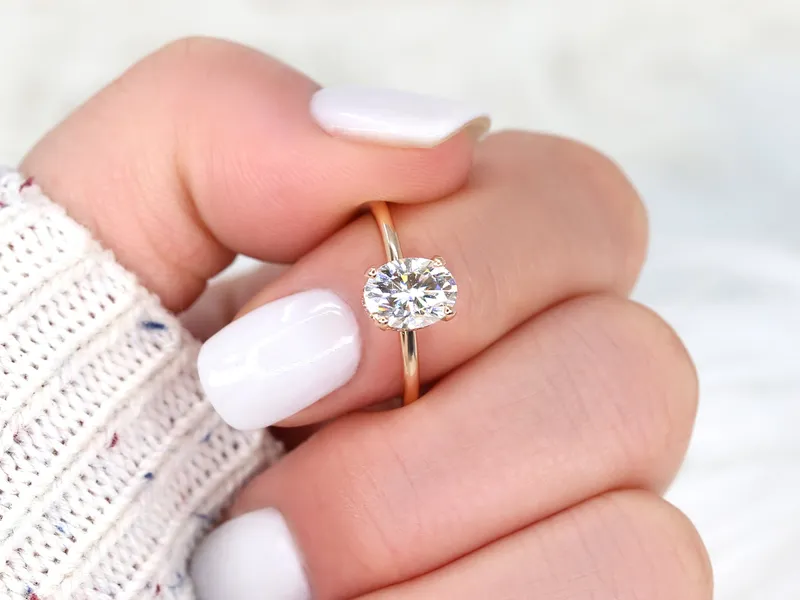 1.50ct Viola 8x6mm 14kt Gold Moissanite Diamond Scarf Oval Halo Ring vy 3