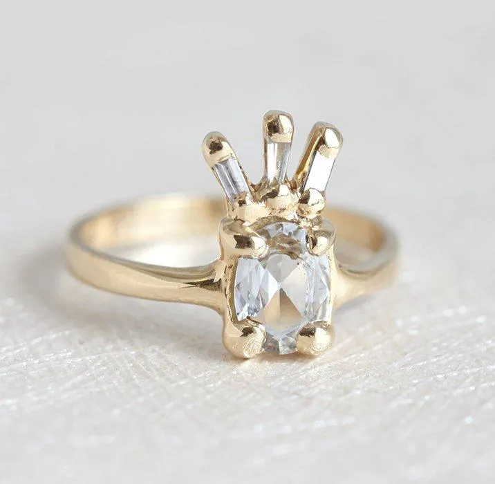 White Sapphire Ring, Unique Diamond Ring vy 2