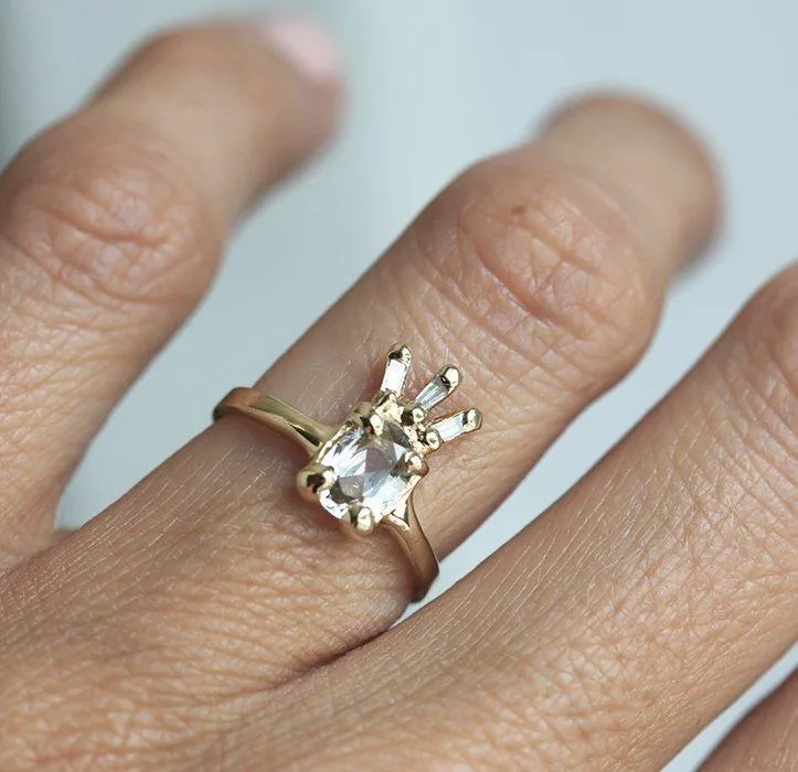 White Sapphire Ring, Unique Diamond Ring vy 3