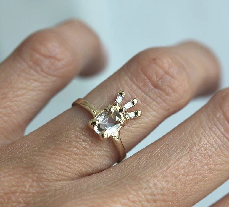 White Sapphire Ring, Unique Diamond Ring vy 5