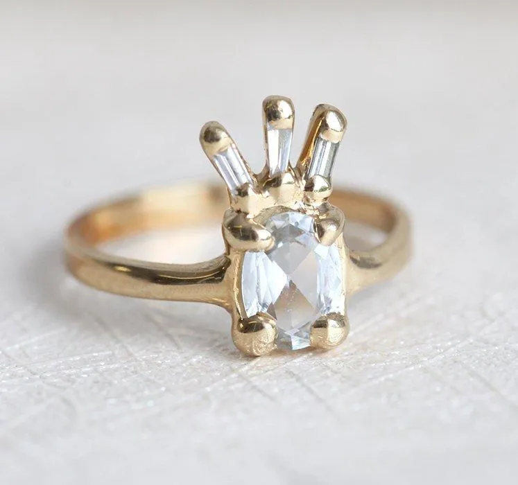 White Sapphire Ring, Unique Diamond Ring vy 6