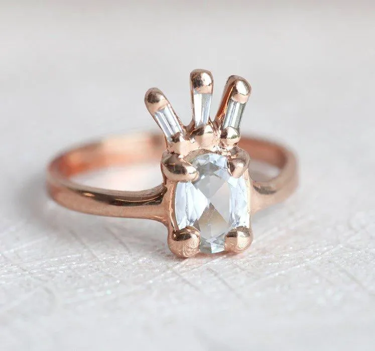 White Sapphire Ring, Unique Diamond Ring vy 7