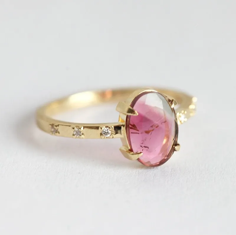WATERMELON TOURMALINE ENGAGEMENT RING WITH SIDE DIAMONDS vy 3