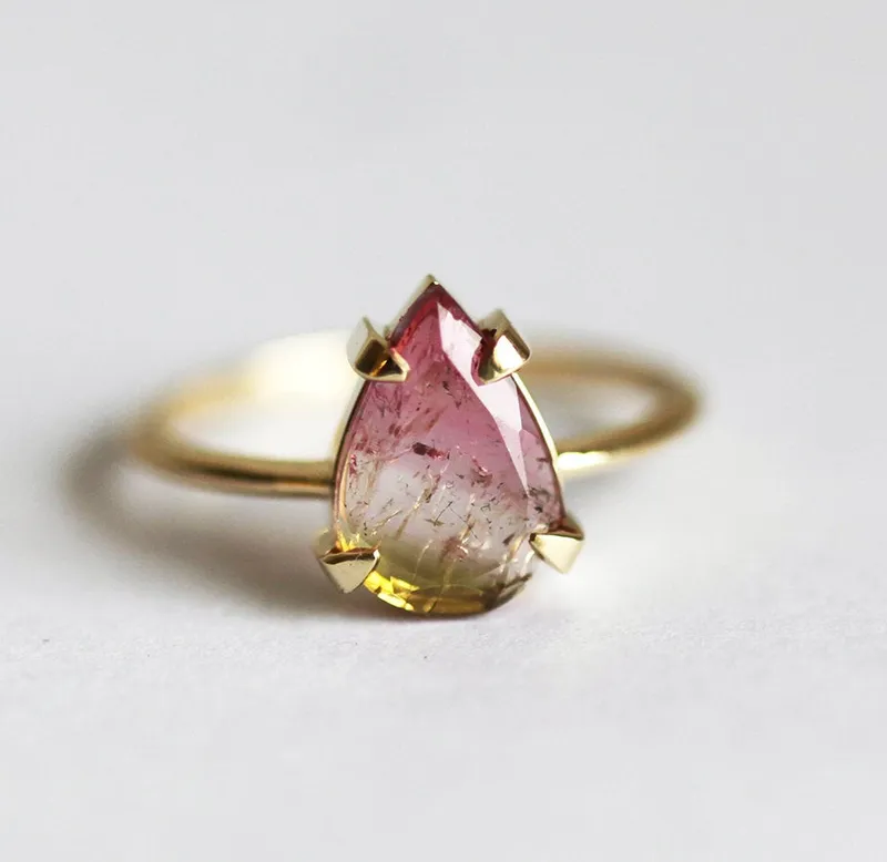 WATERMELON TOURMALINE ENGAGEMENT RING WITH SIDE DIAMONDS vy 4