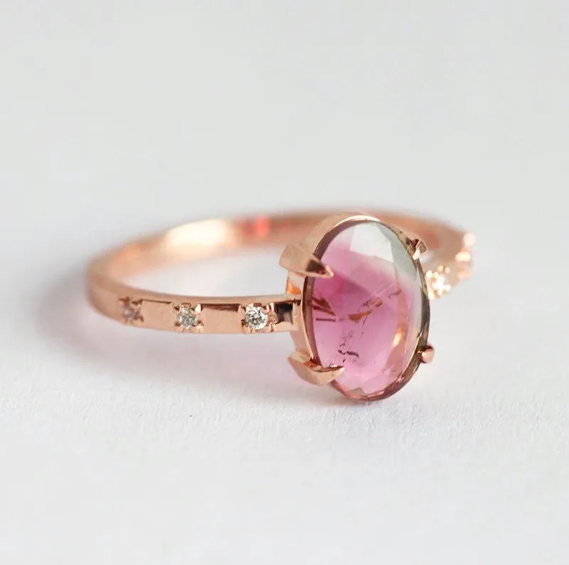 WATERMELON TOURMALINE ENGAGEMENT RING WITH SIDE DIAMONDS vy 5
