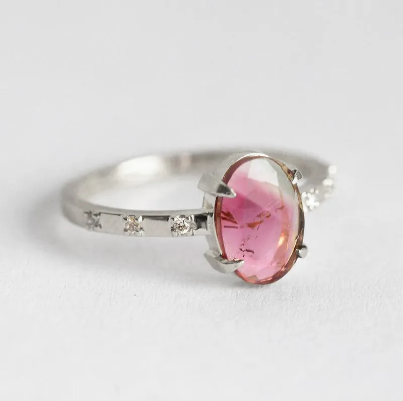 WATERMELON TOURMALINE ENGAGEMENT RING WITH SIDE DIAMONDS vy 6