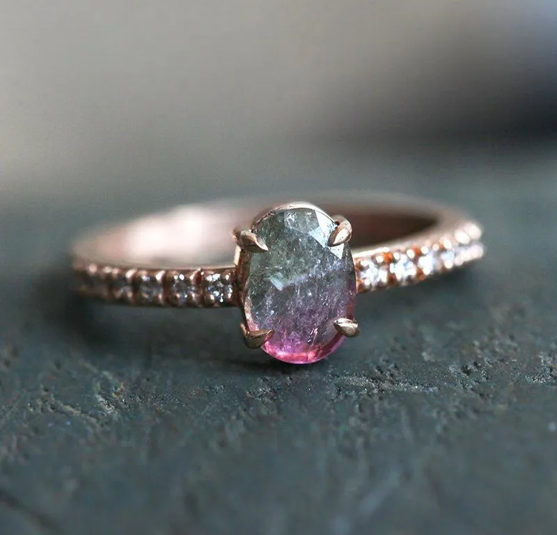 Watermelon Tourmaline Ring Rose Gold oval cut engagement ring