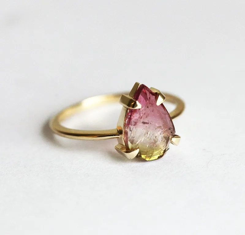 Watermelon Tourmaline Solitaire Ring vy 3