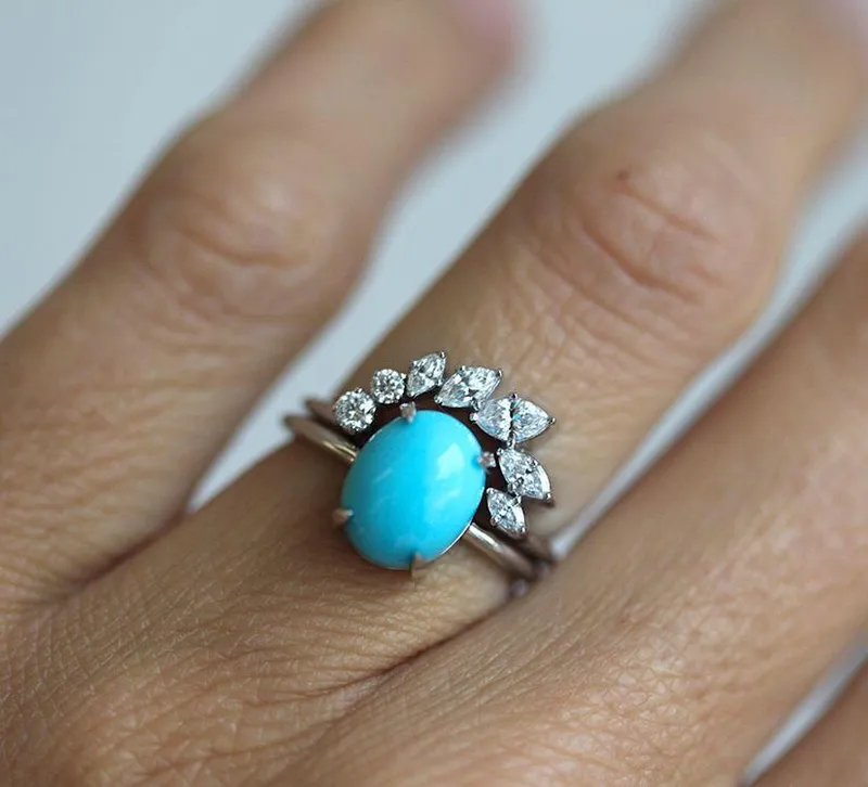 Wave Ring Set, Unique Engagement Ring Set vy 6