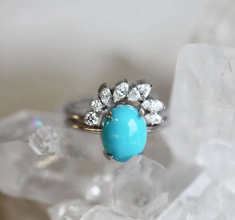 Wave Ring Set, Unique Engagement Ring Set vy 7
