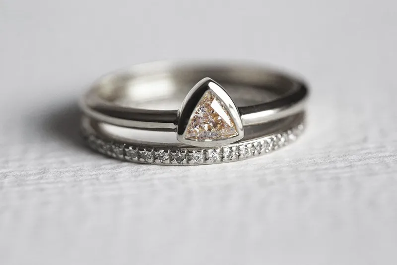 Wedding Set, Diamond Engagement Ring vy 6