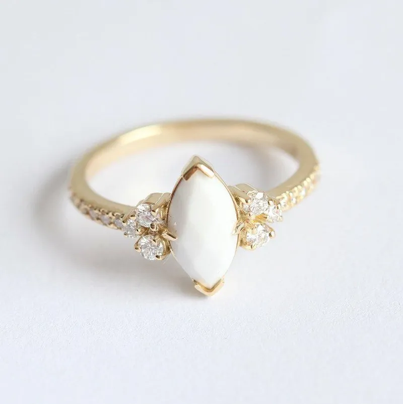 White Agate & Diamond Engagement Ring view 2