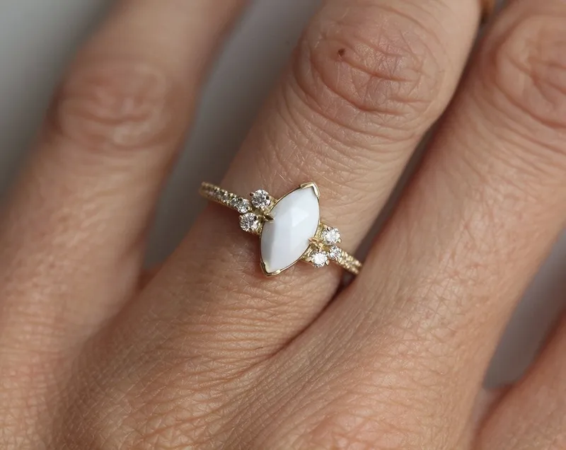 White Agate & Diamond Engagement Ring view 3