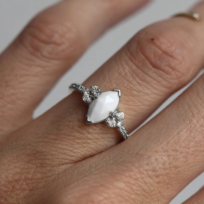 White Agate & Diamond Engagement Ring view 5