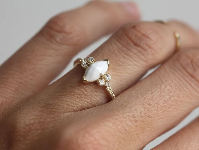 White Agate & Diamond Engagement Ring view 6