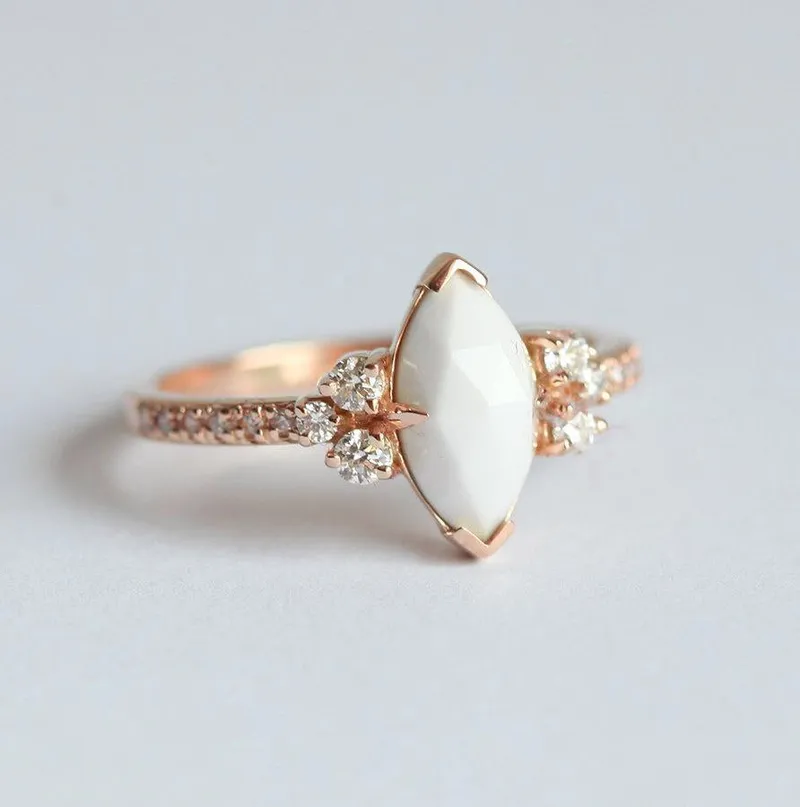 White Agate & Diamond Engagement Ring view 7