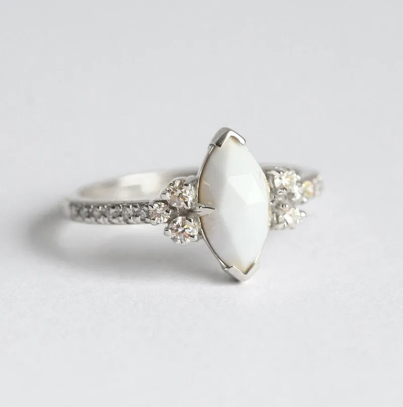 White Agate & Diamond Engagement Ring view 8