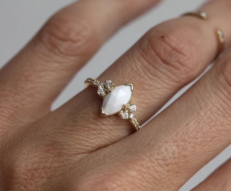 White Agate & Diamond Engagement Ring engagement ring