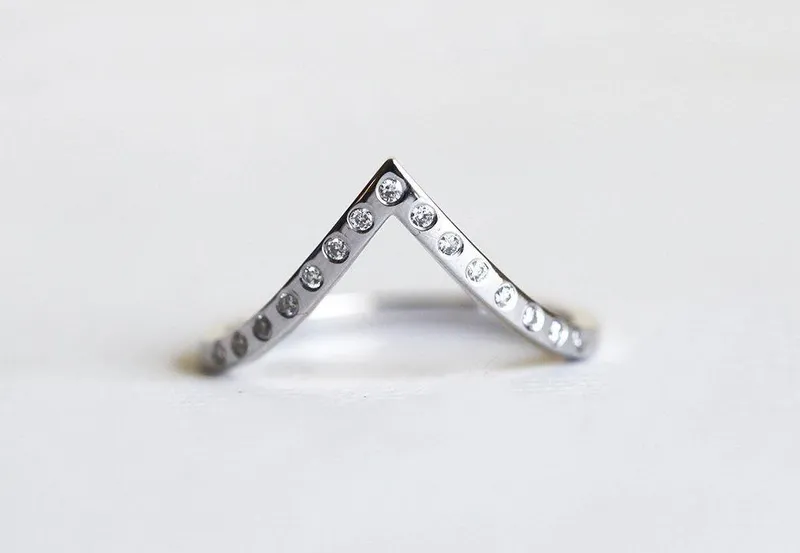 White Gold Wedding Band, Thin White Gold Ring view 2