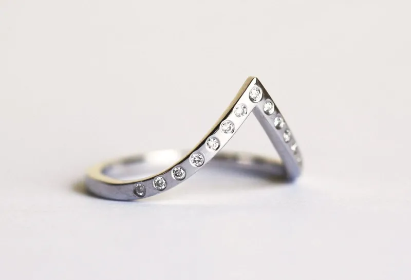 White Gold Wedding Band, Thin White Gold Ring diamond round cut engagement ring