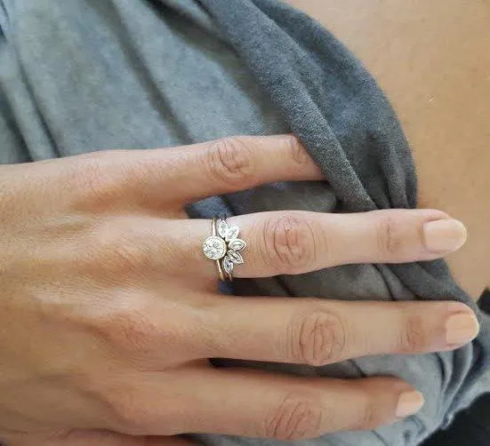 White Sapphire Ring, Marquise Crown Ring vy 2