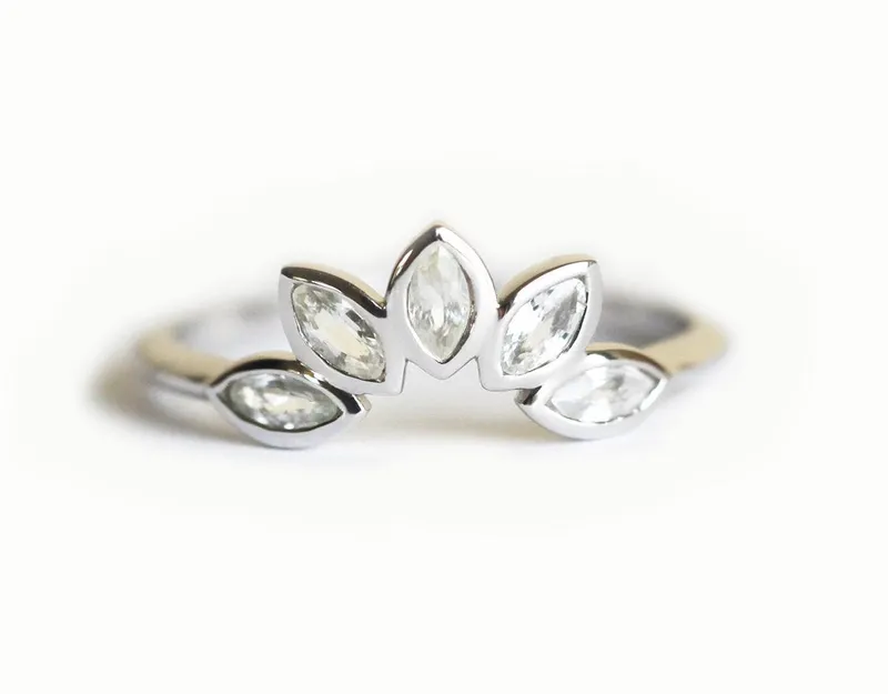 White Sapphire Ring, Marquise Crown Ring vy 3