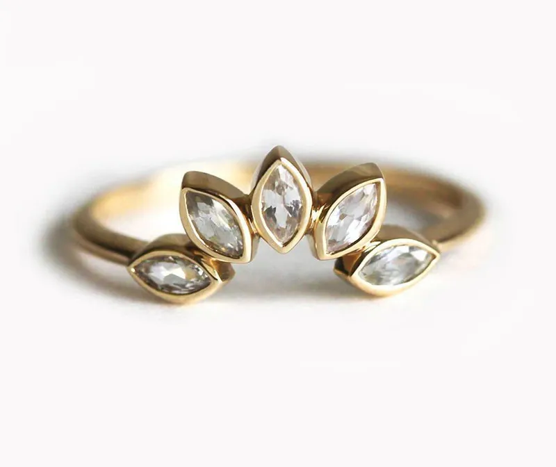 White Sapphire Ring, Marquise Crown Ring vy 6