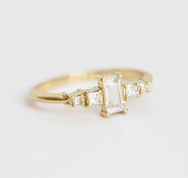 White Sapphire Ring, Sapphire Engagement Ring vy 2