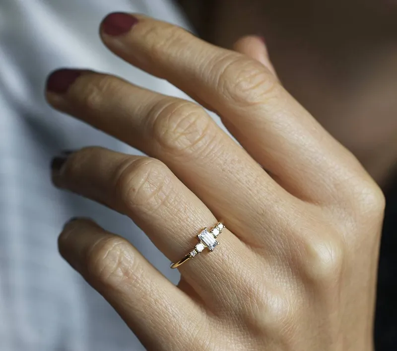 White Sapphire Ring, Sapphire Engagement Ring vy 5