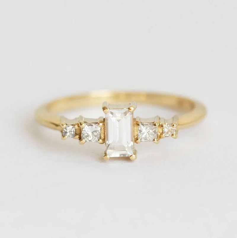 White Sapphire Ring, Sapphire Engagement Ring vy 6