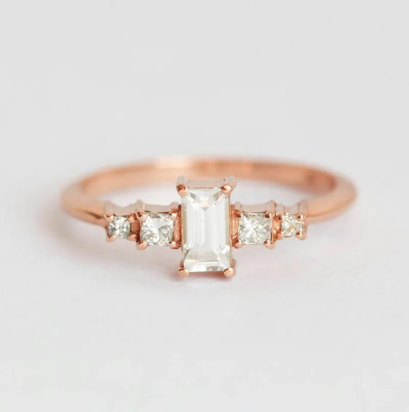 White Sapphire Ring, Sapphire Engagement Ring vy 7