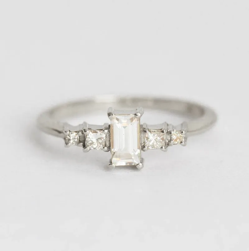 White Sapphire Ring, Sapphire Engagement Ring vy 8