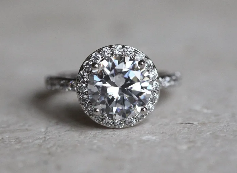 Yasmine Moissanite Engagement Ring, Halo Engagement Ring view 3
