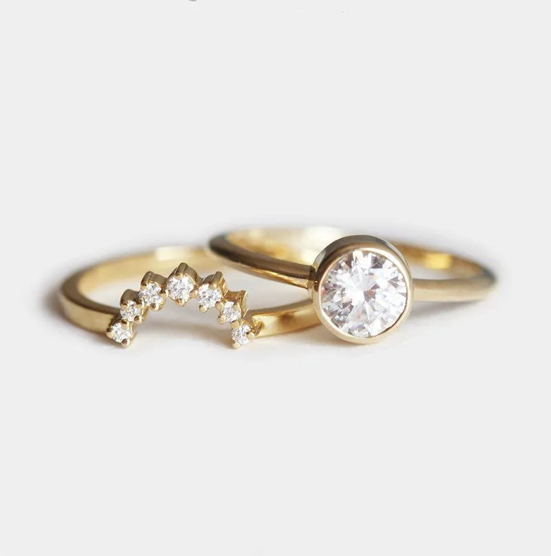Yellow Gold Diamond Ring, Curved Diamond Band view 2